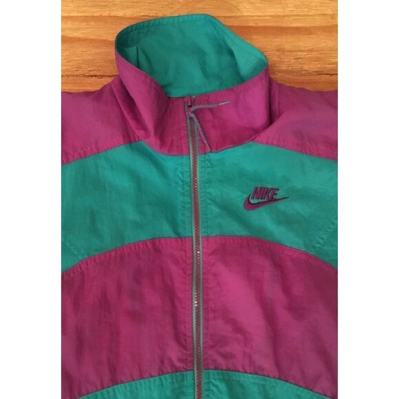 Vintage Nike Gray Tag Windbreaker Teal Purple Color Block Girls L 14 - Womens S - Picture 2 of 5